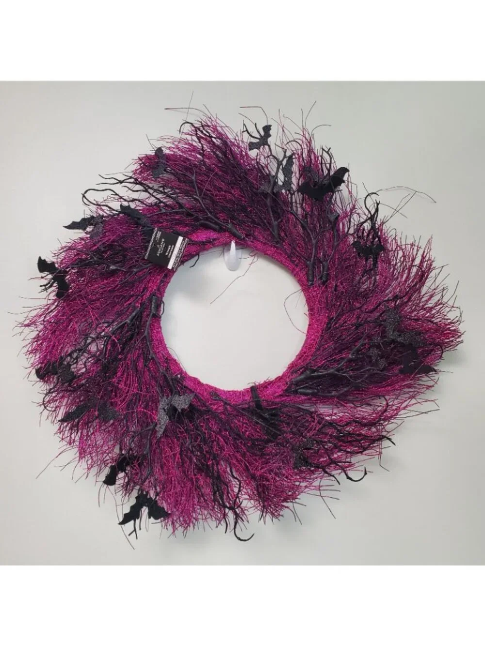 24 Inch Halloween Wreath Purple Glitter with Black Bats Whimsigoth Witchy Hocus